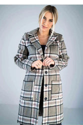 Figl simple knee-length checked coat  Adomoo